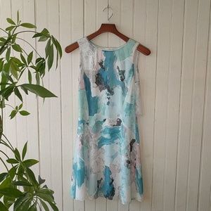 Reiss blue white watercolor sleeveless shift dress
